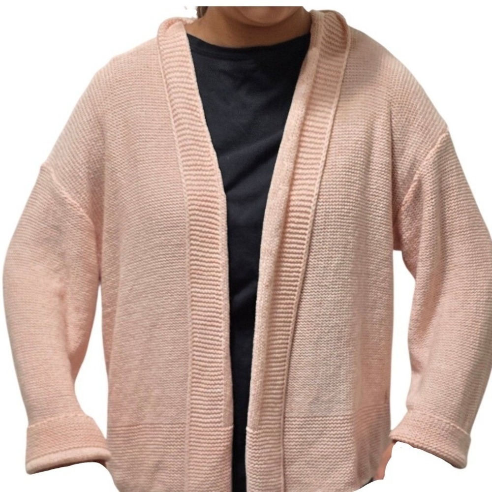OLD NAVY chunky knit peach cotton blend open cardigan sweater layering NWOT